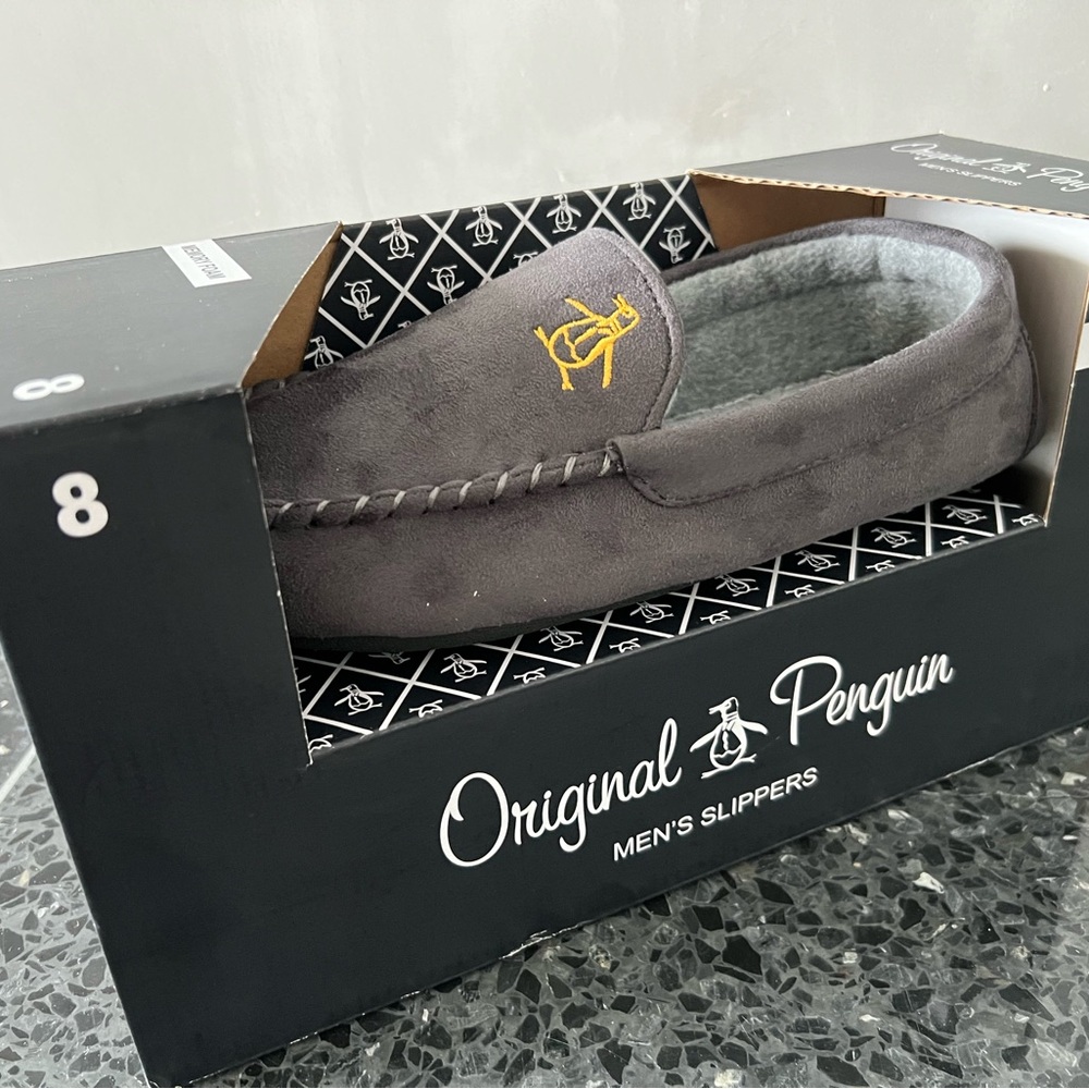 Original Penguin Mens Gray Microsuede Venetian Moccasin Slipper Size 8